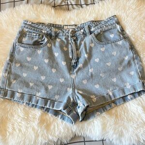 PacSun Blue and White Heart Print Jean Shorts
